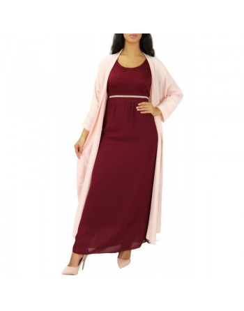 Robe longue (sans manches) à strass et dentelles - Couleur Prune 