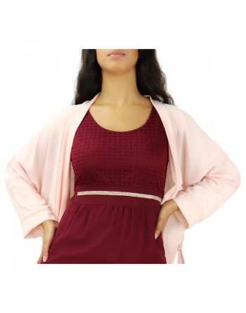 Robe longue (sans manches) à strass et dentelles - Couleur Prune 