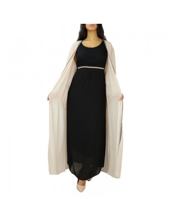 Robe longue (sans manches) à strass et dentelles - Couleur Noir 