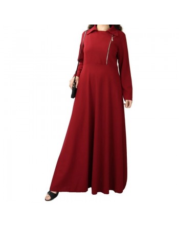 Robe très longue évasée avec zip - Couleur Rouge bordeaux 