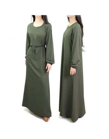 Robe longue simple manches longues avec ouverture zip pour femme - Couleur Marron 