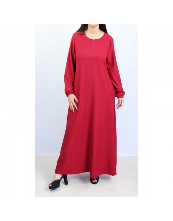 Robe longue simple manches longues avec ouverture zip pour femme - Couleur Marron 