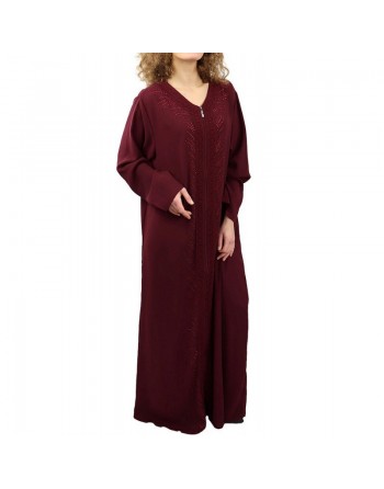 Robe longue à ouverture zip avec broderies et strass (Plusieurs couleurs disponibles) 