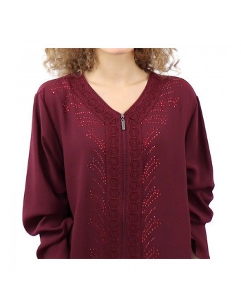 Robe longue à ouverture zip avec broderies et strass (Plusieurs couleurs disponibles) 