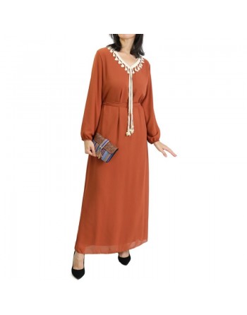 Robe maxi-longue fluide avec cordons à pompons pour femme (Plusieurs couleurs disponibles) 