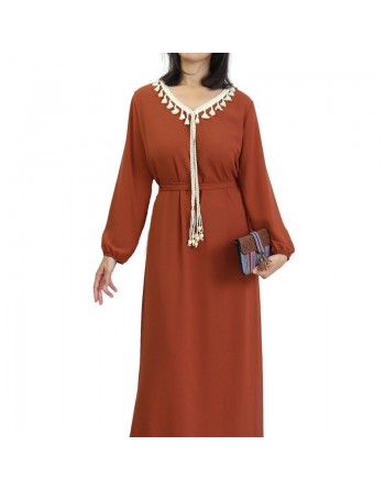 Robe maxi-longue fluide avec cordons à pompons pour femme (Plusieurs couleurs disponibles) 