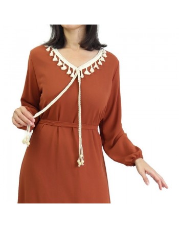 Robe maxi-longue fluide avec cordons à pompons pour femme (Plusieurs couleurs disponibles) 
