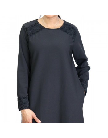 Robe longue à manches longues sobre et chic - Couleur Noire 