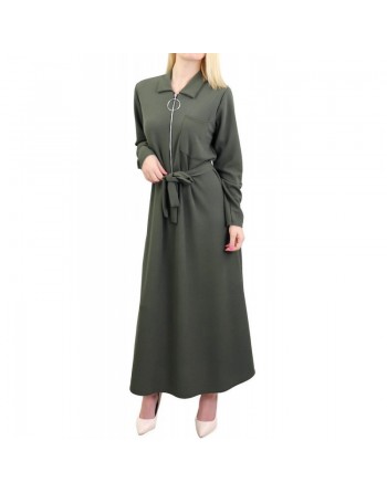 Robe longue fermeture zip avec ceinture pour femme (Taille standard s'adapte aux grandes tailles) - Vert Kaki 