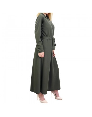 Robe longue fermeture zip avec ceinture pour femme (Taille standard s'adapte aux grandes tailles) - Vert Kaki 