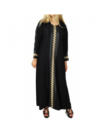 Abaya noire avec broderies manches longues avec foulard (écharpe) assorti 
