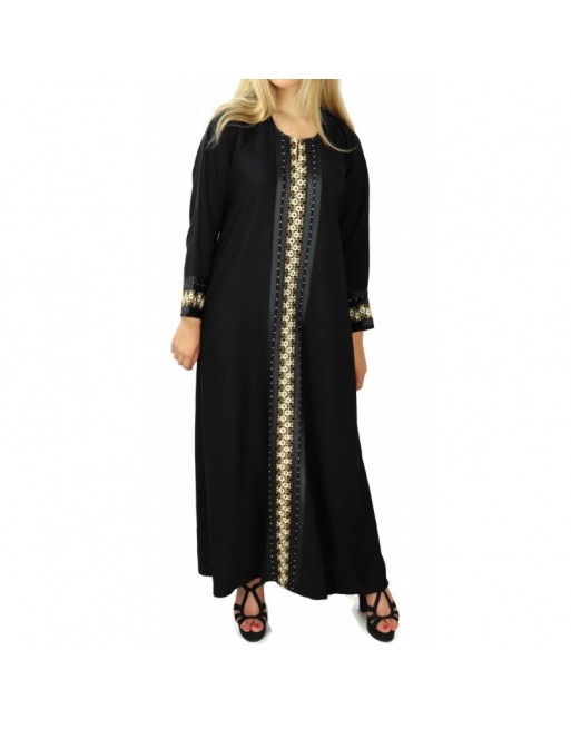 Abaya noire avec broderies manches longues avec foulard (écharpe) assorti Abaya noire avec broderies manches longues avec foulard (écharpe) assorti