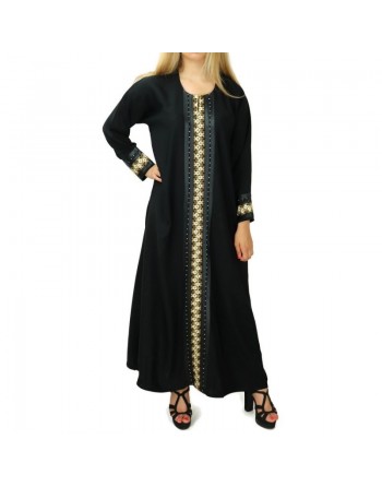 Abaya noire avec broderies manches longues avec foulard (écharpe) assorti 