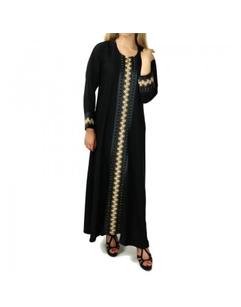 Abaya noire avec broderies manches longues avec foulard (écharpe) assorti 