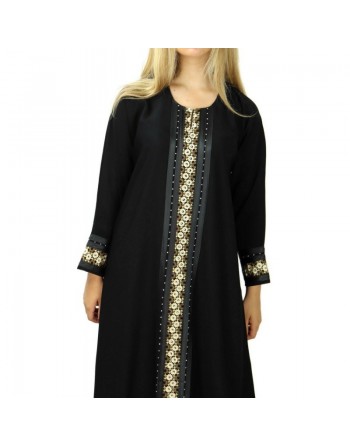 Abaya noire avec broderies manches longues avec foulard (écharpe) assorti 