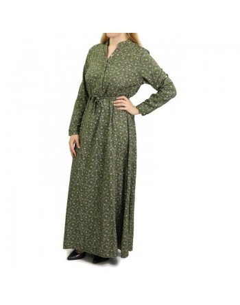 Robe longue maxi fleurie pour les 4 saisons - Couleur Kaki à motifs fleuris 