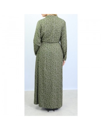 Robe longue maxi fleurie pour les 4 saisons - Couleur Kaki à motifs fleuris 
