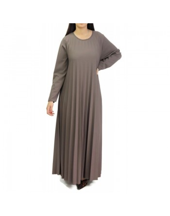 Robe longue plissée et évasée - Taille Unique pour femme - Couleur Taupe 