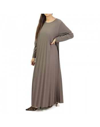 Robe longue plissée et évasée - Taille Unique pour femme - Couleur Taupe 
