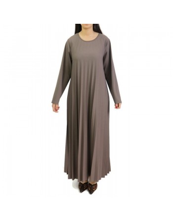 Robe longue plissée et évasée - Taille Unique pour femme - Couleur Taupe 