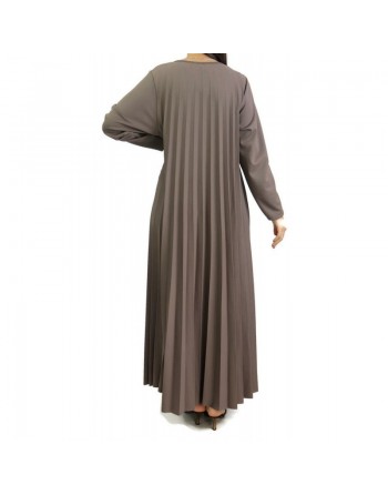 Robe longue plissée et évasée - Taille Unique pour femme - Couleur Taupe 