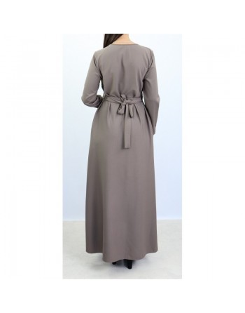 Robe femme avec broderie sur le devant, ceinture et poches (Plusieurs couleurs disponibles) 