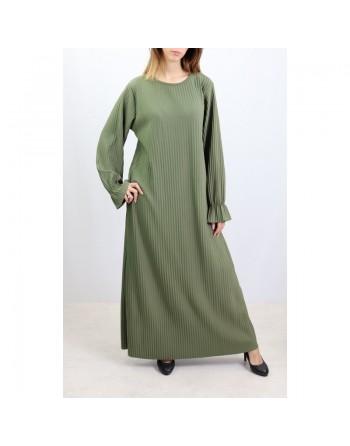 Robe longue entièrement plissée - Couleur kaki 