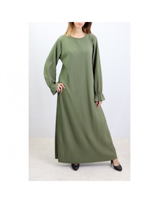 Robe longue entièrement plissée - Couleur kaki Robe longue entièrement plissée - Couleur kaki
