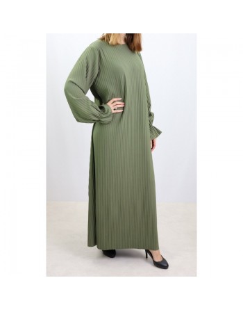 Robe longue entièrement plissée - Couleur kaki 