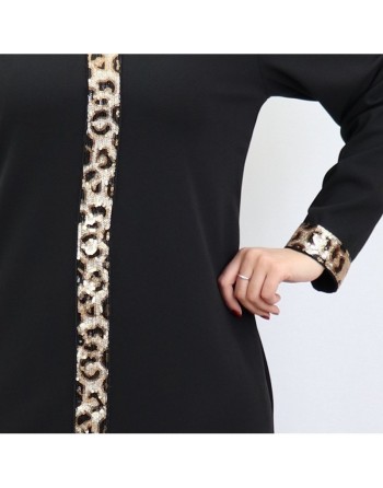 Robe maxi-longue avec strass motif léopard devant et sur les manches - Marque Amelis Paris pour femmes 