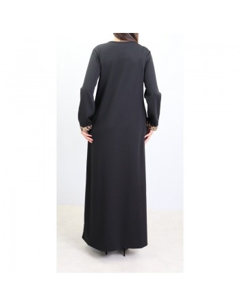 Robe maxi-longue avec strass motif léopard devant et sur les manches - Marque Amelis Paris pour femmes 