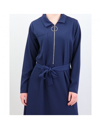 Robe longue fermeture zip avec ceinture pour femme (Taille standard) - Couleur Bleu 