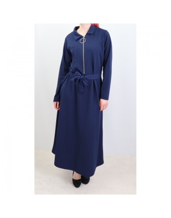 Robe longue fermeture zip avec ceinture pour femme (Taille standard) - Couleur Bleu 