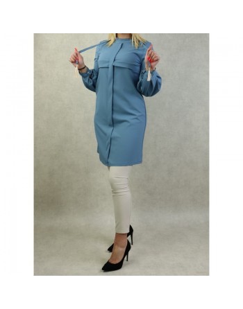 Tenue casual chic pour femme - Ensemble deux (2) pièces : Tunique et Pantalon Couleur Bleu et beige - Marque Amelis Paris 