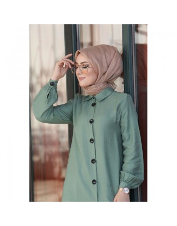 Chemise mi-longue fluide ample légèrement brillante (Chemises femme hijab mode islamique) - Couleur Vert amande 