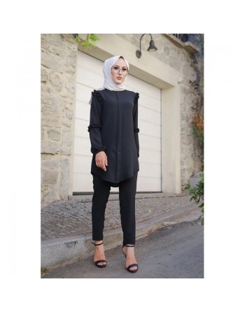 Ensemble femme tunique ample et pantalon (Vetement Modest Fashion) - Couleur noir 