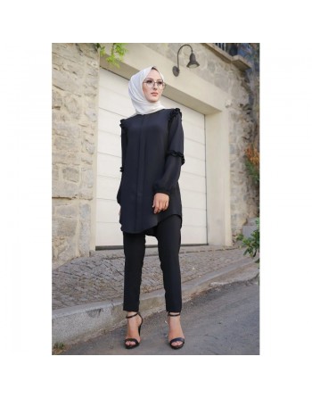 Ensemble femme tunique ample et pantalon (Vetement Modest Fashion) - Couleur noir 