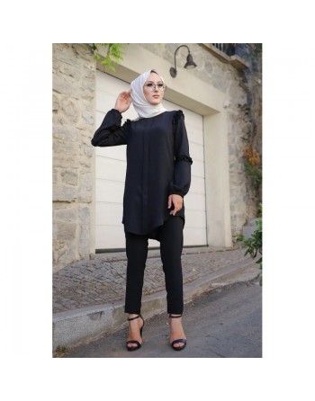 Ensemble femme tunique ample et pantalon (Vetement Modest Fashion) - Couleur noir 
