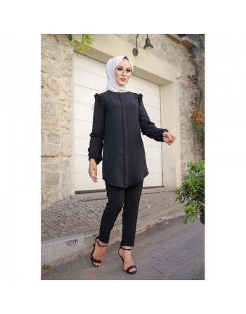 Ensemble femme tunique ample et pantalon (Vetement Modest Fashion) - Couleur noir 
