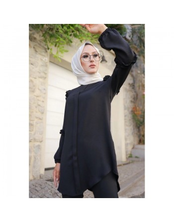 Ensemble femme tunique ample et pantalon (Vetement Modest Fashion) - Couleur noir 