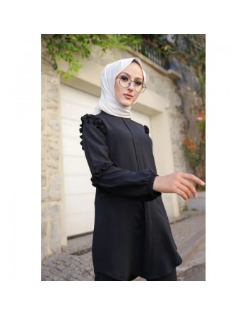 Ensemble femme tunique ample et pantalon (Vetement Modest Fashion) - Couleur noir 