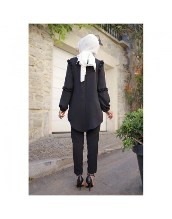Ensemble femme tunique ample et pantalon (Vetement Modest Fashion) - Couleur noir 