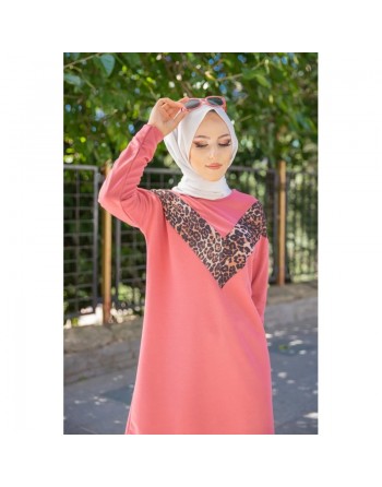 Ensemble survêtement 2 pièces léopard - Vêtement Sport pour femme musulmane voilée - Couleur rose 