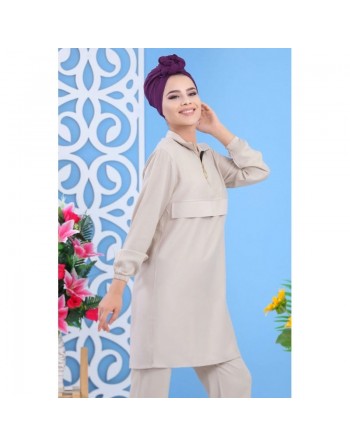 Ensemble décontracté sport femme 2 pièces : tunique + pantalon - Couleur beige 