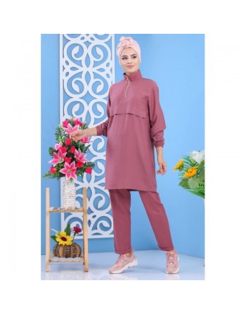 Ensemble décontracté sport pour femme (2 pièces : tunique + pantalon) - Couleur vieux rose 