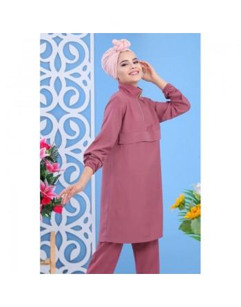 Ensemble décontracté sport pour femme (2 pièces : tunique + pantalon) - Couleur vieux rose 