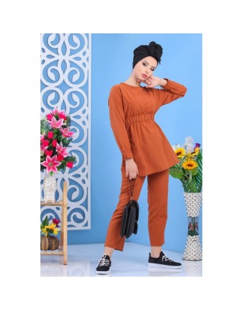 Ensemble femme casual tunique et pantalon - Couleur rouille 