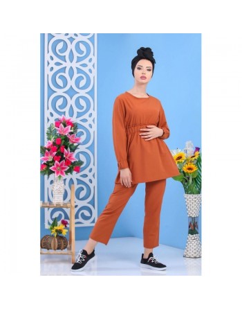 Ensemble femme casual tunique et pantalon - Couleur rouille 