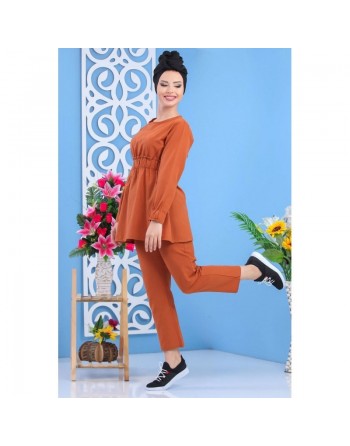 Ensemble femme casual tunique et pantalon - Couleur rouille 