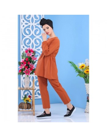 Ensemble femme casual tunique et pantalon - Couleur rouille 